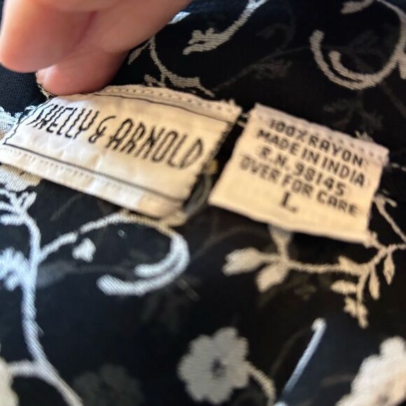 VTG Shelly & Arnold Black & White Reversible Floral Boho Maxi Skirt L - Picture 3 of 7